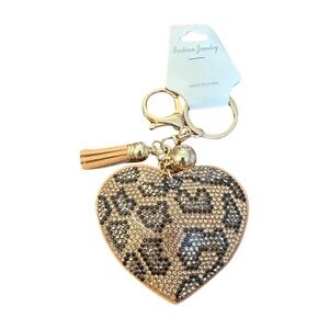 Leopard Print Heart Keychain with‎ Tassel